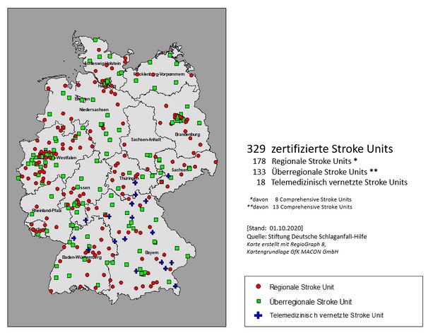 Überblick über zertifizierte Stroke Units in Deutschland